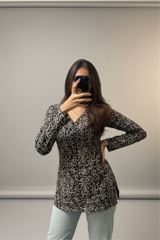 AABHA -  FULL SLEEVE SHORT KURTI