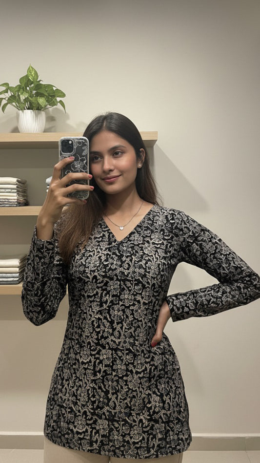 AABHA -  FULL SLEEVE SHORT KURTI