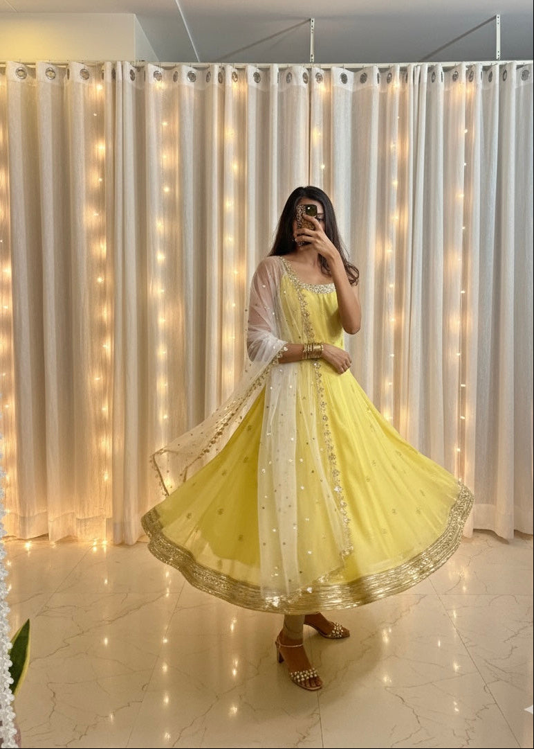 'Ziya' - Anarkali suit set with sleeves attached