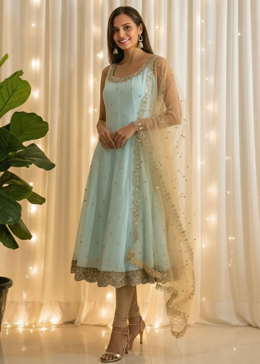 'Seher' - Anarkali suit set with  sleeves attached