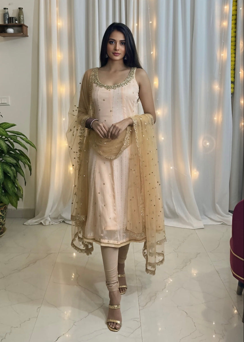 'Afiya' - Anarkali suit set with sleeves attached