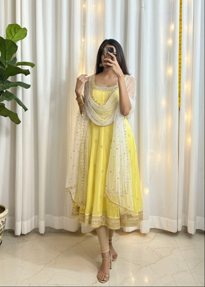 'Ziya' - Anarkali suit set with sleeves attached